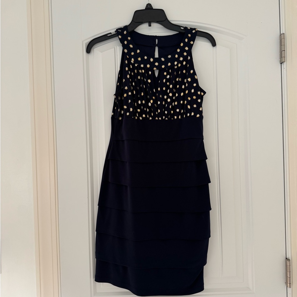 Navy blue and gold dress